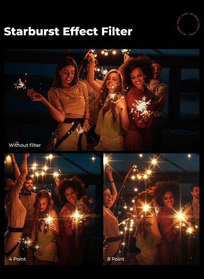 K&F Concept 82mm Variable Star Filter Cross Screen Starburst Filter 4, 8 Points -18 Layer Coating Ultra Slim Optical Glas Camera Lens Filter with 3 Cleaning Cloth - Image 5