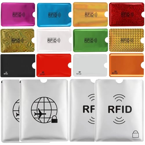 Schembo 16 RFID Blocking Sleeves Set (12 Colorful Credit Card Protector RFID Blocking Sleeve & 4 RFID Passport Holder). Effectively Protect Your Credit, Debit, and ID Cards From Electronic Theft. - Image 1