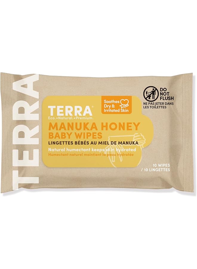 Terra Bamboo Baby Wipes99% Pure New Zealand Water + Manuka Honey 100% Biodegradable Bamboo Fiber 0% Plastic For Sensitive Skin Soothes Dry & Irritated Skin 0+ Months 1 Pack Of 10 Wipes - Image 1