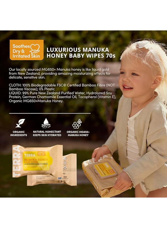 Terra Bamboo Baby Wipes99% Pure New Zealand Water + Manuka Honey 100% Biodegradable Bamboo Fiber 0% Plastic For Sensitive Skin Soothes Dry & Irritated Skin 0+ Months 1 Pack Of 10 Wipes - Image 3