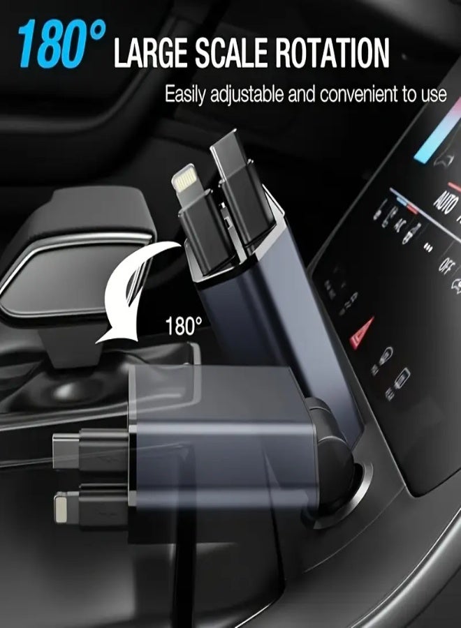 AROAQ 4-in-1 Retractable Car Charger with Fast Charging, Dual USB Ports & LED Voltage Display – 180° Rotating Plug with 2 Built-in Cables – Compatible with iPhone 16/15/14/13/12, Android & USB-C Devices - Image 5