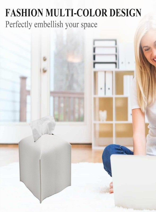 Livelab غطاء صندوق المناديل ليفلاب، مربع، حامل مناديل جلد PU مزخرف، علبة مناديل حديثة، منظم ورق الوجه، موزع للحمام، سطح الزينة، طاولات الليل، المكتب 5X5X5'' | أبيض فاتح - Image 3