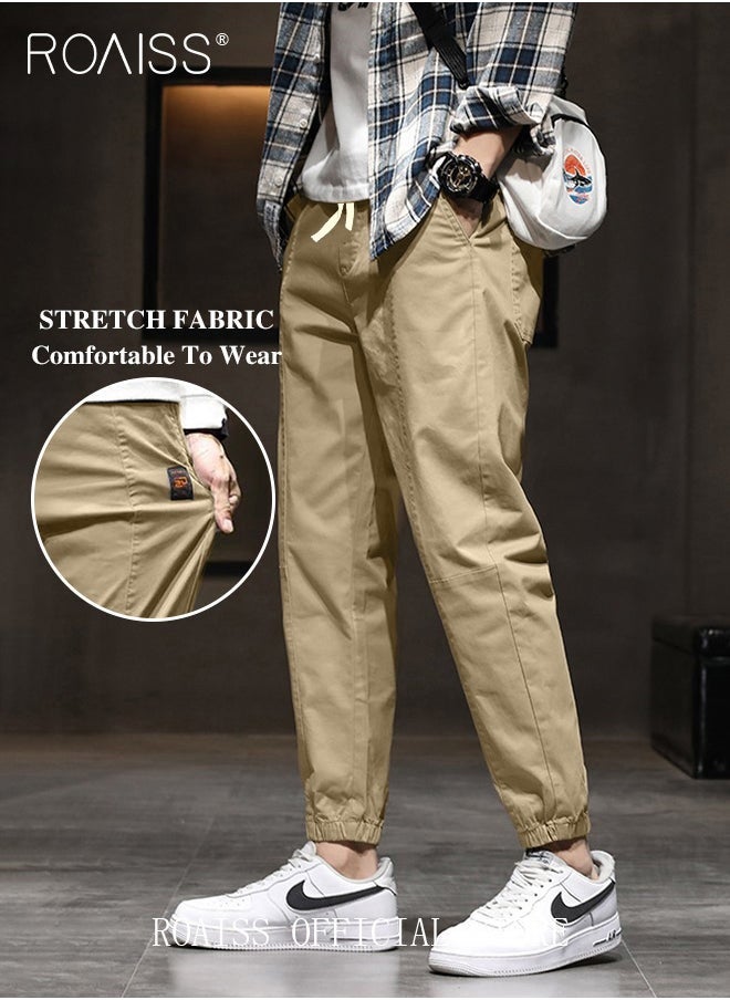 roaiss Men Fashionable and Comfortable Cotton Cargo Pants Loose Fit Joggers with Cuffed Ankles Ideal for Sports and Casual Wear  - Image 2