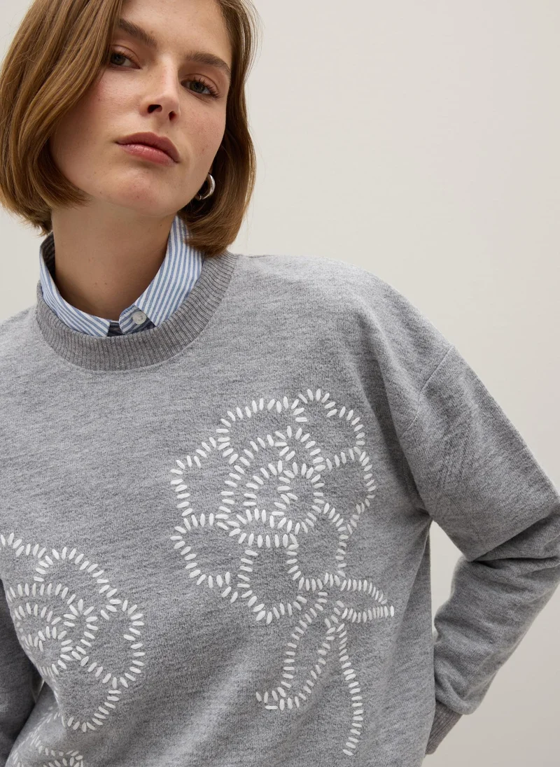 Ovs OVS Grey Regular Fit Jumper With Floral Details