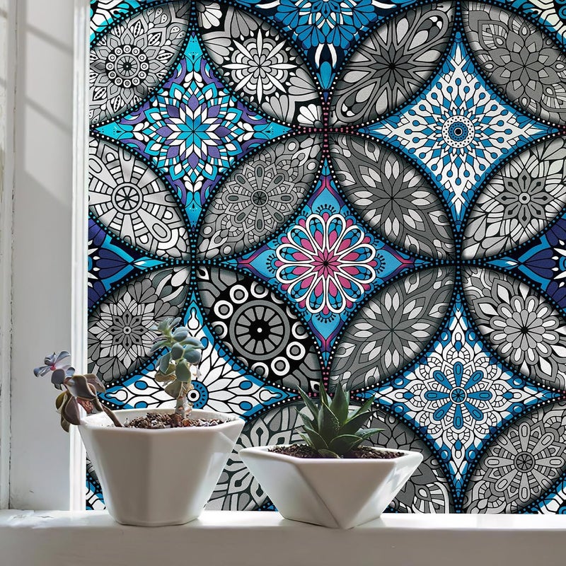JiffDiff فيلم الخصوصية الزرقاء للنوافذ من جيف ديف - فيلم تزيين النوافذ الملون، ملصقات نوافذ زجاج ملون، فيلم تزيين نوافذ بالالتصاق الساكن، فيلم تغطية النوافذ لحجب الشمس والتحكم في الحرارة للمنزل - Image 2