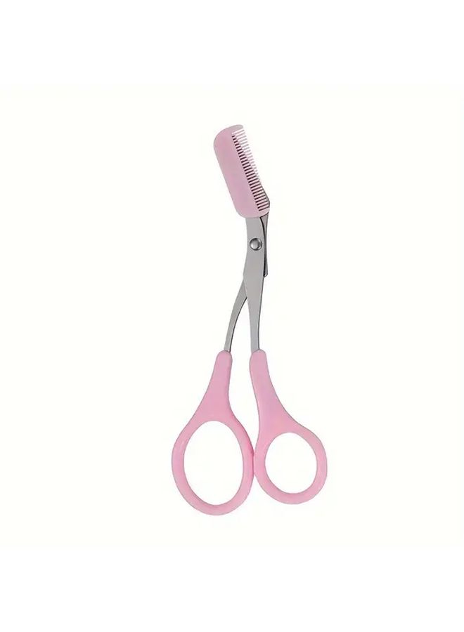 مقص تشذيب الحاجب الوردي مع مشط لإزالة شعر الوجه وتشكيله وتنظيفه وأداة مكياج - Image 3
