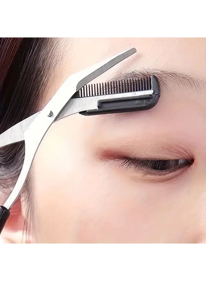 مقص تشذيب الحاجب الوردي مع مشط لإزالة شعر الوجه وتشكيله وتنظيفه وأداة مكياج - Image 1