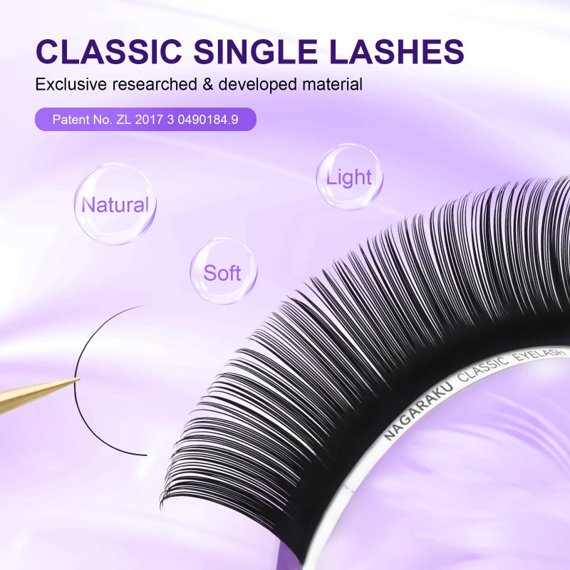 NAGARAKU Eyelash Extensions 0.05mm C curl 7-15mm Mix Tray Individual Lashes Classic Matte Black Faux Mink 16 Rows Professional Beauty Salon Supplies - Purple Card - Image 2