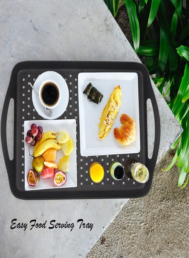 ECOIOU Non Slip Food Serving Tray with Handles, 2-Pack Rectangle Anti-Slip Non-Toxic Dishwasher Safe Tray for Snack Fruit Dessert Breakfast Drink,Black - Image 5