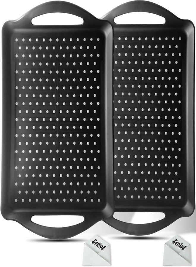 ECOIOU Non Slip Food Serving Tray with Handles, 2-Pack Rectangle Anti-Slip Non-Toxic Dishwasher Safe Tray for Snack Fruit Dessert Breakfast Drink,Black - Image 1