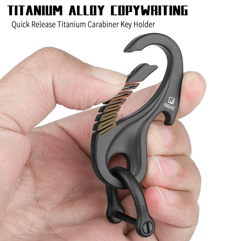 TISUR Titanium Keychain Carabiner Clip, Key Fob Holder, Quick Release D Ring Keychain Heavy Duty Bottle Opener Keychain Car Key Chain for Men (Black) - Image 5