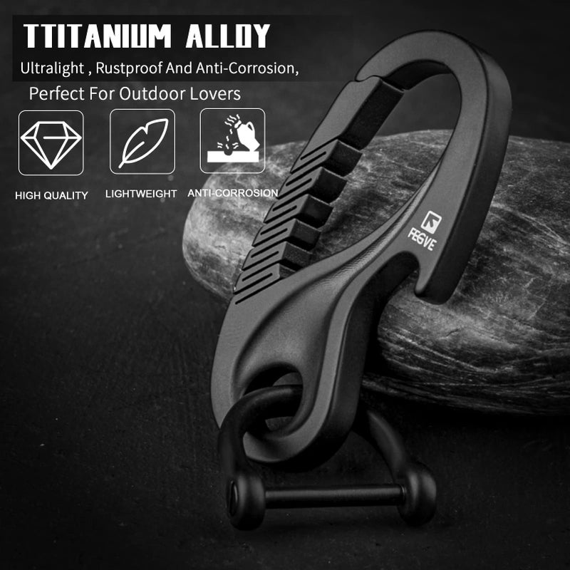 TISUR Titanium Keychain Carabiner Clip, Key Fob Holder, Quick Release D Ring Keychain Heavy Duty Bottle Opener Keychain Car Key Chain for Men (Black) - Image 2