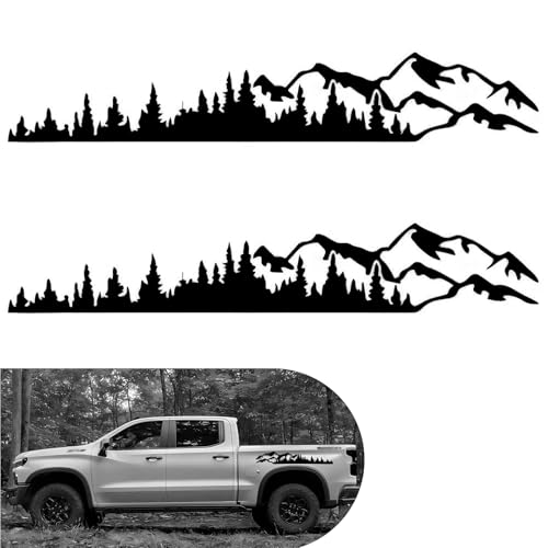 MOXRUQ 2 PCS Car Mountains Tree Vinyl Decals 328Ft056Ft Auto Mountain Tree Forest Graphic Stickers Decoration for Car Body Door Side Truck Tailgate Universal for Most Cars Black - Image 1
