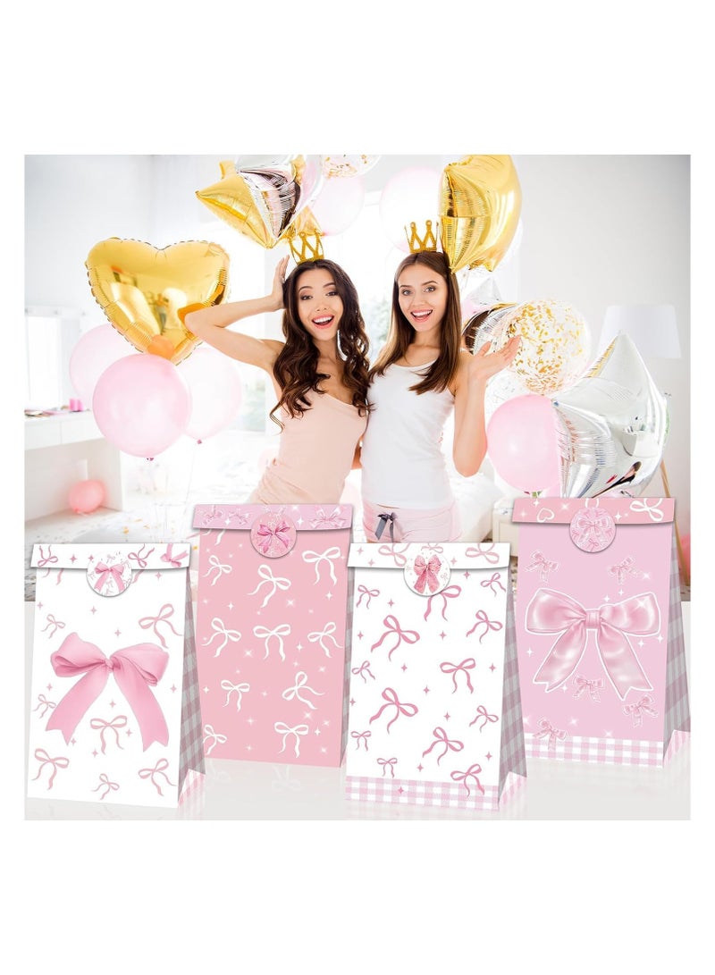 عام **12 كيس هدايا وردي بأربطة ومقابض، أكياس ورقية بأربطة لطيفة، مناسبة لهدايا الحفلات، الزفاف، أعياد الميلاد، حفلات الأطفال، وأكياس الوجبات الخفيفة للفتيات.** - Image 5