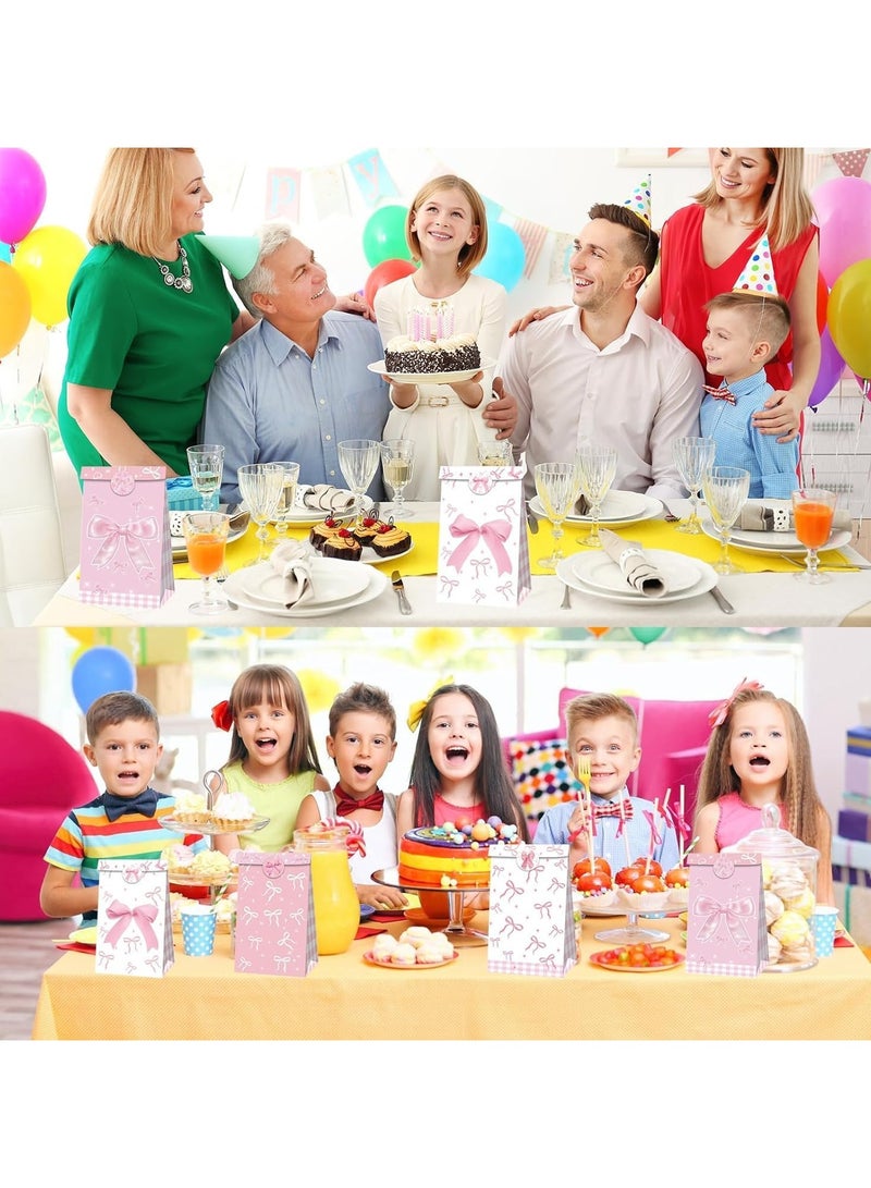 عام **12 كيس هدايا وردي بأربطة ومقابض، أكياس ورقية بأربطة لطيفة، مناسبة لهدايا الحفلات، الزفاف، أعياد الميلاد، حفلات الأطفال، وأكياس الوجبات الخفيفة للفتيات.** - Image 3