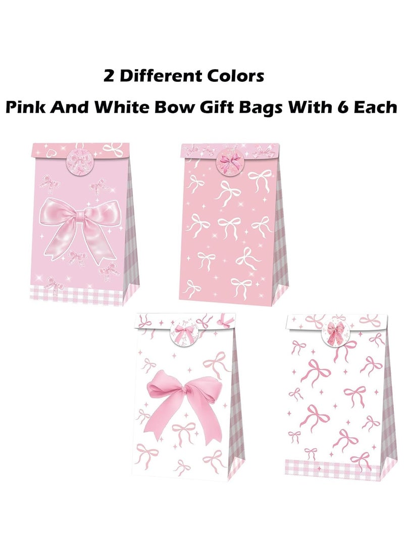 عام **12 كيس هدايا وردي بأربطة ومقابض، أكياس ورقية بأربطة لطيفة، مناسبة لهدايا الحفلات، الزفاف، أعياد الميلاد، حفلات الأطفال، وأكياس الوجبات الخفيفة للفتيات.** - Image 4