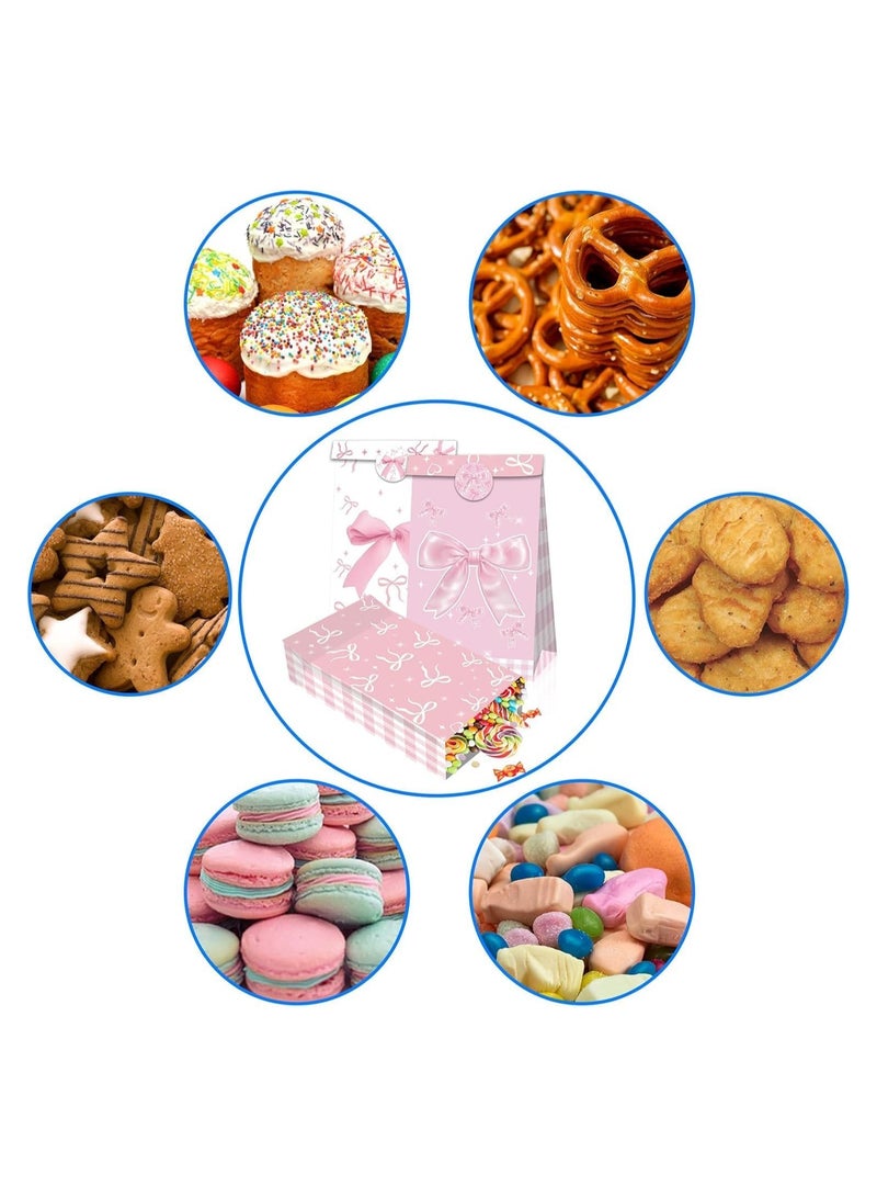 عام **12 كيس هدايا وردي بأربطة ومقابض، أكياس ورقية بأربطة لطيفة، مناسبة لهدايا الحفلات، الزفاف، أعياد الميلاد، حفلات الأطفال، وأكياس الوجبات الخفيفة للفتيات.** - Image 2