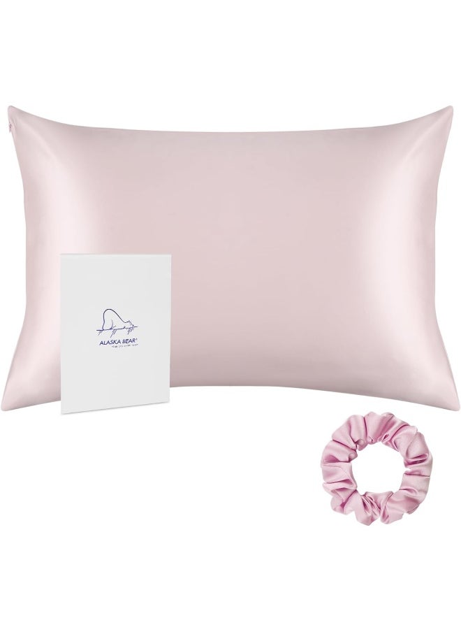 ALASKA BEAR ALASKA BEAR - Natural Silk Pillowcase, Hypoallergenic, 19 momme, 600 thread count 100 percent Mulberry Silk, Standard Size 50x75 cm with hidden zipper(Pink)  - Image 1