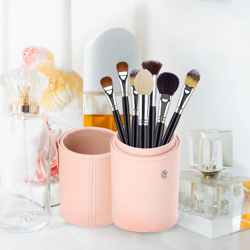 FOMIYES Travel Container Makeup Brush Holder with Lid Travel Brushes Case Bag Cup Pu Leather Cosmetic Holders Organizer Storage Box for Women Girls Apricot Desk Containers, Apricot, 18x7cm - Image 3