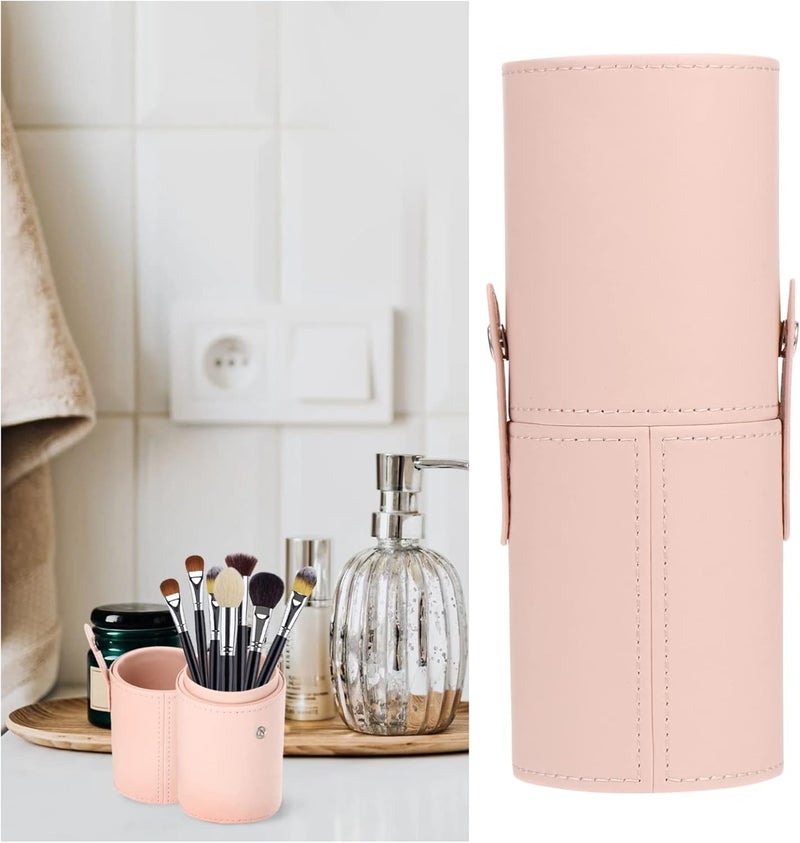 FOMIYES Travel Container Makeup Brush Holder with Lid Travel Brushes Case Bag Cup Pu Leather Cosmetic Holders Organizer Storage Box for Women Girls Apricot Desk Containers, Apricot, 18x7cm - Image 5