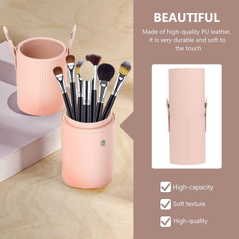 FOMIYES Travel Container Makeup Brush Holder with Lid Travel Brushes Case Bag Cup Pu Leather Cosmetic Holders Organizer Storage Box for Women Girls Apricot Desk Containers, Apricot, 18x7cm - Image 1