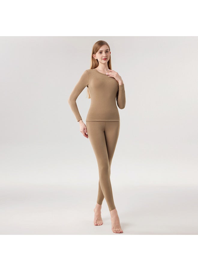 Autumn And Winter Yellow Label Baird Fleece Collar Dralon Thermal Underwear Women's Antibacterial Heating Fleece Lined Thickened Autumn Clothes And Pants Men's