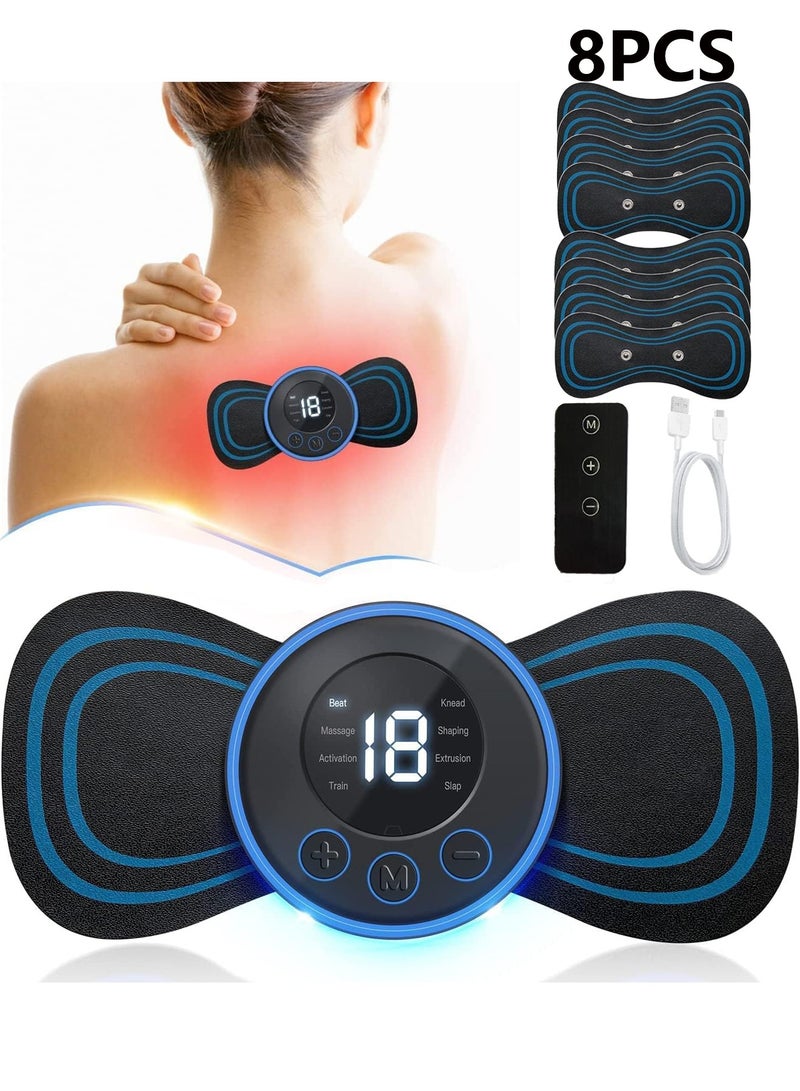 Generic 8 Pcs Mini Body Massager with 8 Modes & 19 Strength Levels,  Microcurrent EMS Mini Massage Devic, Wireless Rechargeable Neck & Body Massager Patch for Men & Women - Portable Electric Massager for Shoulders, Arms, Legs.  - Image 1