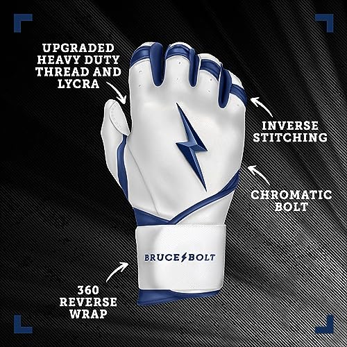 BRUCE BOLT Chrome Series Long Cuff Navy Batting Glove - Navy Small - Image 2