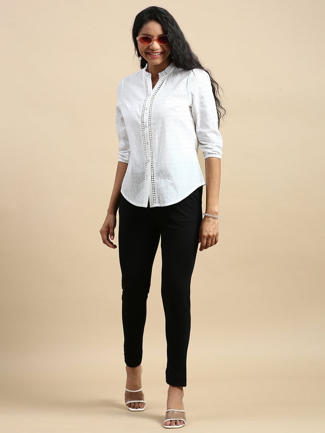 De Moza Black Solid Knit Cotton Blend Pants - Image 1