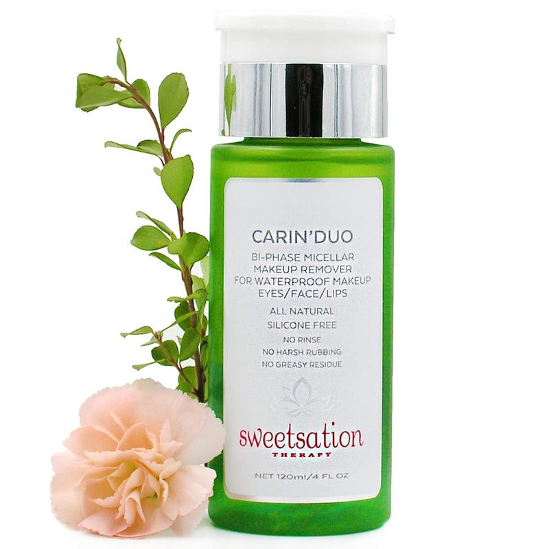 Sweetsation Therapy YUNASENCE CARIN’DUO Bi-Phase Micellar Makeup Remover for Regular and Waterproof Makeup. Eyes/Face/Lips, 4oz. 100% Natural. Silicone free. Cyclopentasiloxane free.