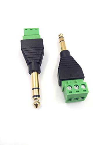 Haokiang 6.35mm Audio Video TRS Stereo Male to 3 Pin Screw Terminal Female AUX Headphone Balum Converter Adapter (2-Pack) (6.35 M/AV TRS) - Image 1