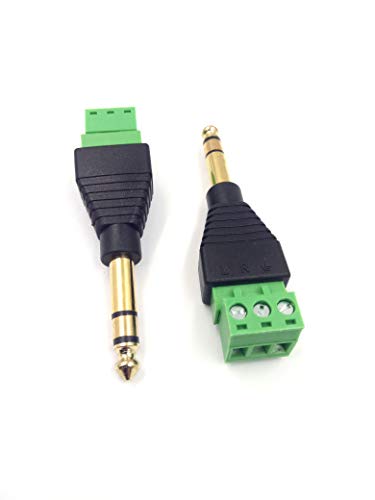 Haokiang 6.35mm Audio Video TRS Stereo Male to 3 Pin Screw Terminal Female AUX Headphone Balum Converter Adapter (2-Pack) (6.35 M/AV TRS) - Image 2