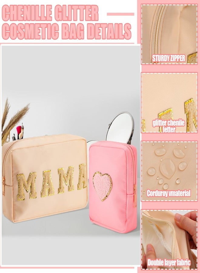 هوليري حقيبة مكياج أنيقة من قطعتين من هوليري، هدية مثالية للأمهات، مصنوعة من قماش الشنيل، حقيبة نايلون محمولة مقاومة للماء، حقيبة مكياج للسفر مزودة بسحاب، منظم أنيق للنساء، هدية عيد ميلاد للأمهات - Image 4