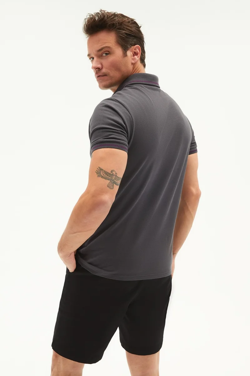 JUNE Men's Regular Fit 100% Cotton Striped Detailed Polo Neck T-Shirt