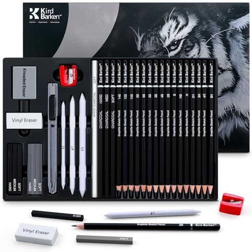 Kird Barken 33 Piece Sketching Pencil Set 5H to 14B Pencils Charcoal Pencils Charcoal SticksGraphite SticksPainting tools drawing pencil set for Beginners Artists Students Kids - Image 1