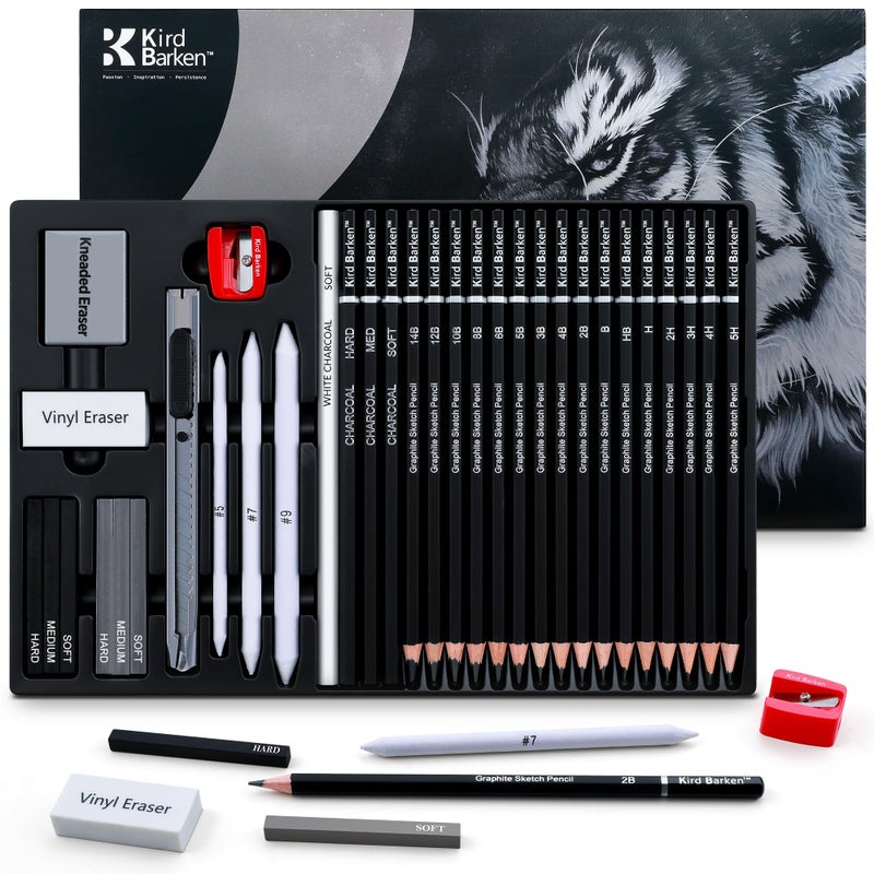 Kird Barken 33 Piece Sketching Pencil Set 5H to 14B Pencils Charcoal Pencils Charcoal SticksGraphite SticksPainting tools drawing pencil set for Beginners Artists Students Kids - Image 2