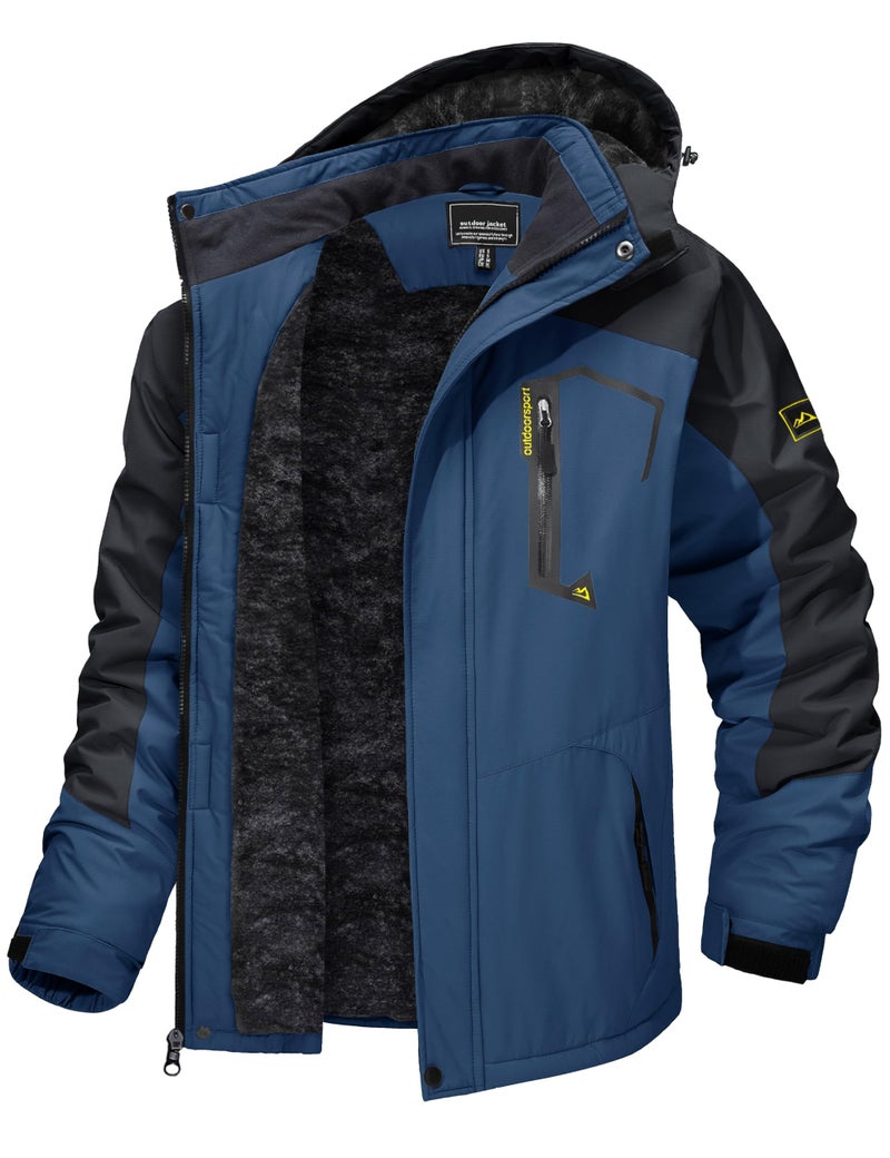 TACVASEN Rain Coat Mens Winter Warm Jacket Fleece Water Resistant Jakcet Ski Snow Coats for Men Insulated Softshell Jacket Hiking