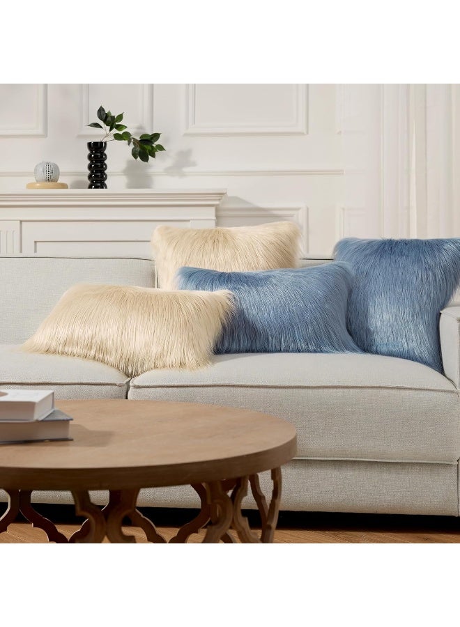 Phantoscope Pack of 2 Faux Fur Solid Throw Decorative Pillow Cover Cushion Covers Luxury Soft Decorative Pillowcase Fuzzy Pillow Covers for BedCouchNavy Blue 20 x 20 Inches - Image 5