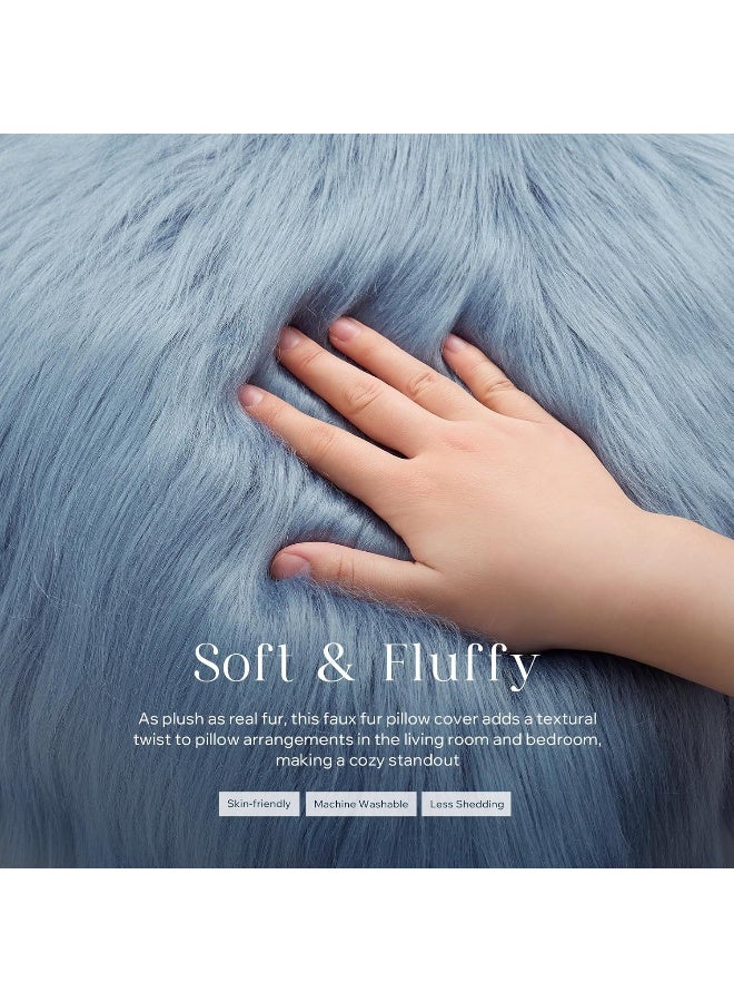 Phantoscope Pack of 2 Faux Fur Solid Throw Decorative Pillow Cover Cushion Covers Luxury Soft Decorative Pillowcase Fuzzy Pillow Covers for BedCouchNavy Blue 20 x 20 Inches - Image 2
