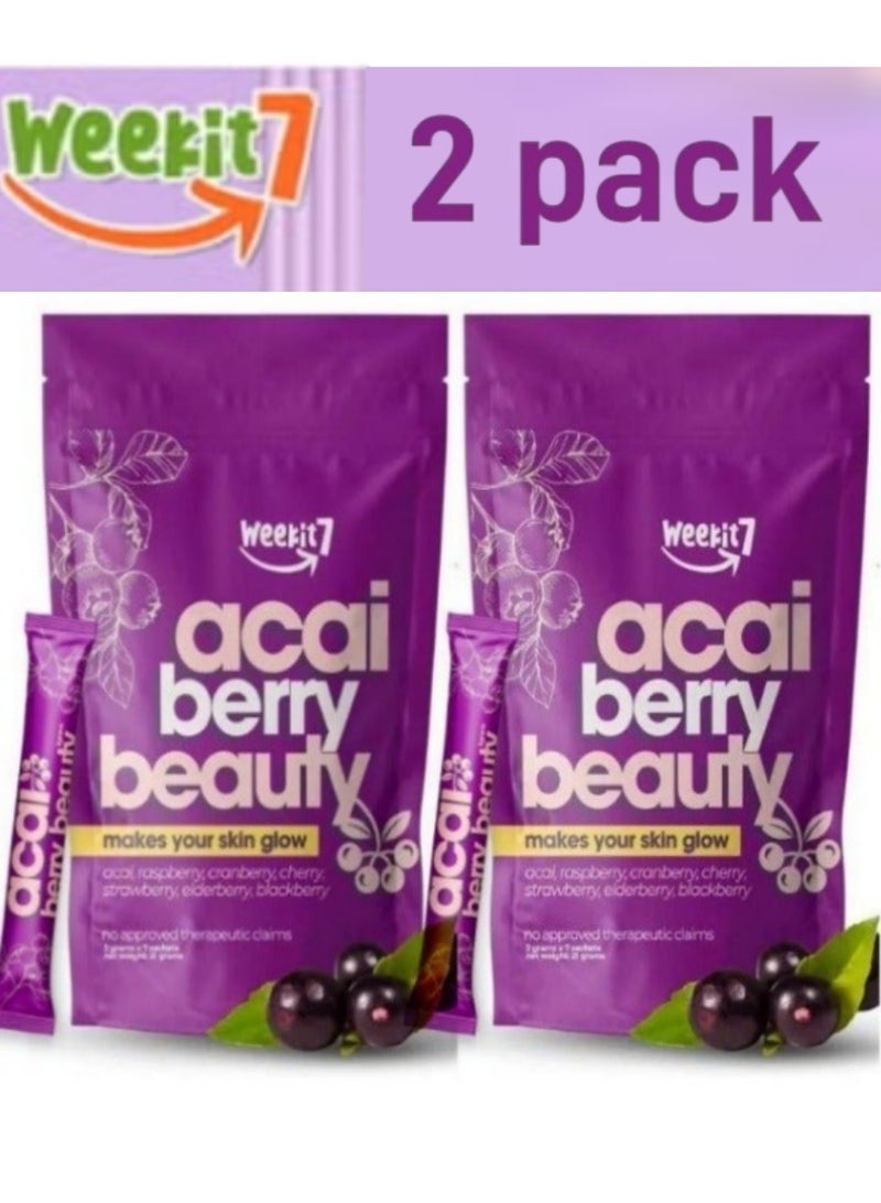 WEEKiT7 2 Packs Acai & Cranberry Beauty Powder – Radiant Skin, Anti-Aging, Detox Superfood for Women – Natural Glow Support 35g*2 (Packing May Vary) - Image 1