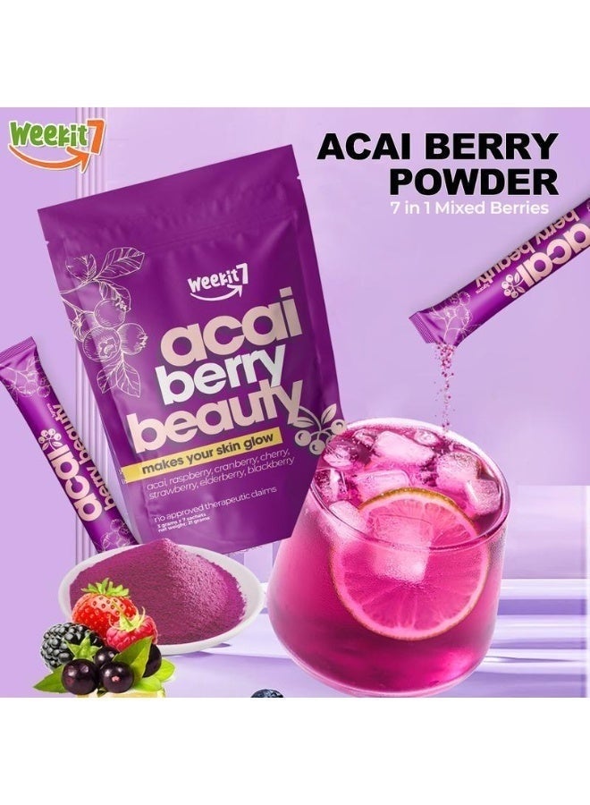 WEEKiT7 2 Packs Acai & Cranberry Beauty Powder – Radiant Skin, Anti-Aging, Detox Superfood for Women – Natural Glow Support 35g*2 (Packing May Vary) - Image 4