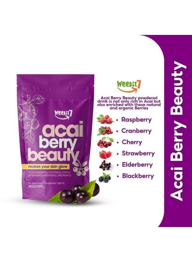 WEEKiT7 2 Packs Acai & Cranberry Beauty Powder – Radiant Skin, Anti-Aging, Detox Superfood for Women – Natural Glow Support 35g*2 (Packing May Vary) - Image 2