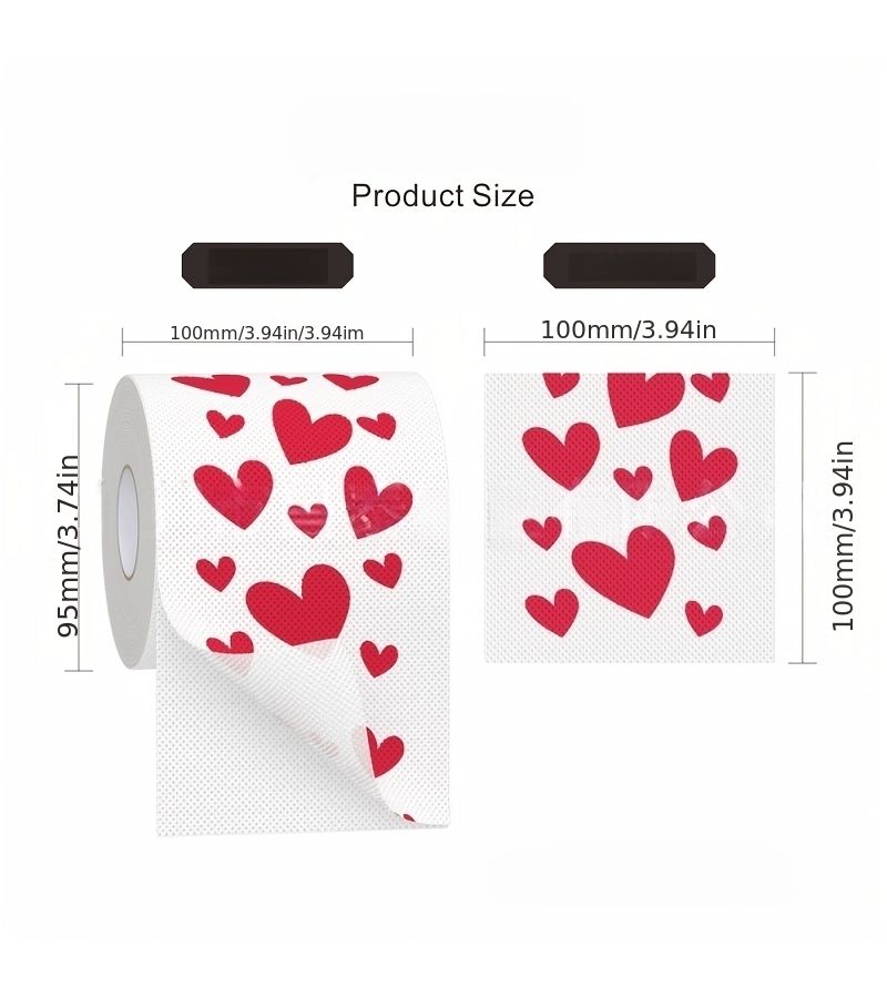 Set Of 3 Mixed Color Roll Of Colorful Heart Printed Sanitary Tissue Paper Creative Gift For Wedding - Image 3