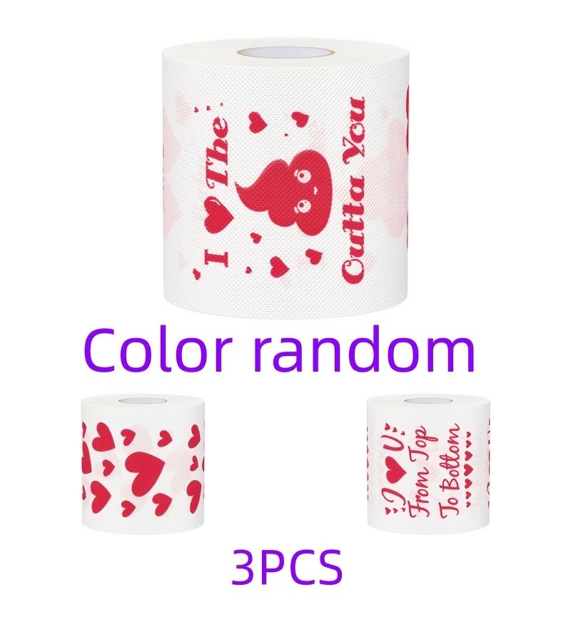 Set Of 3 Mixed Color Roll Of Colorful Heart Printed Sanitary Tissue Paper Creative Gift For Wedding - Image 1