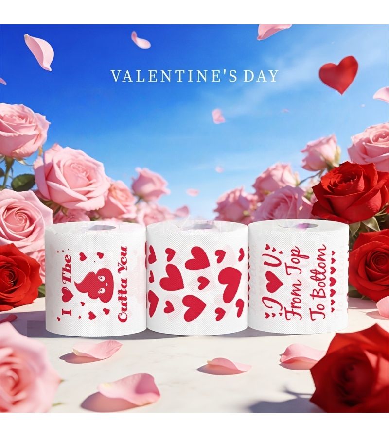 Set Of 3 Mixed Color Roll Of Colorful Heart Printed Sanitary Tissue Paper Creative Gift For Wedding - Image 2