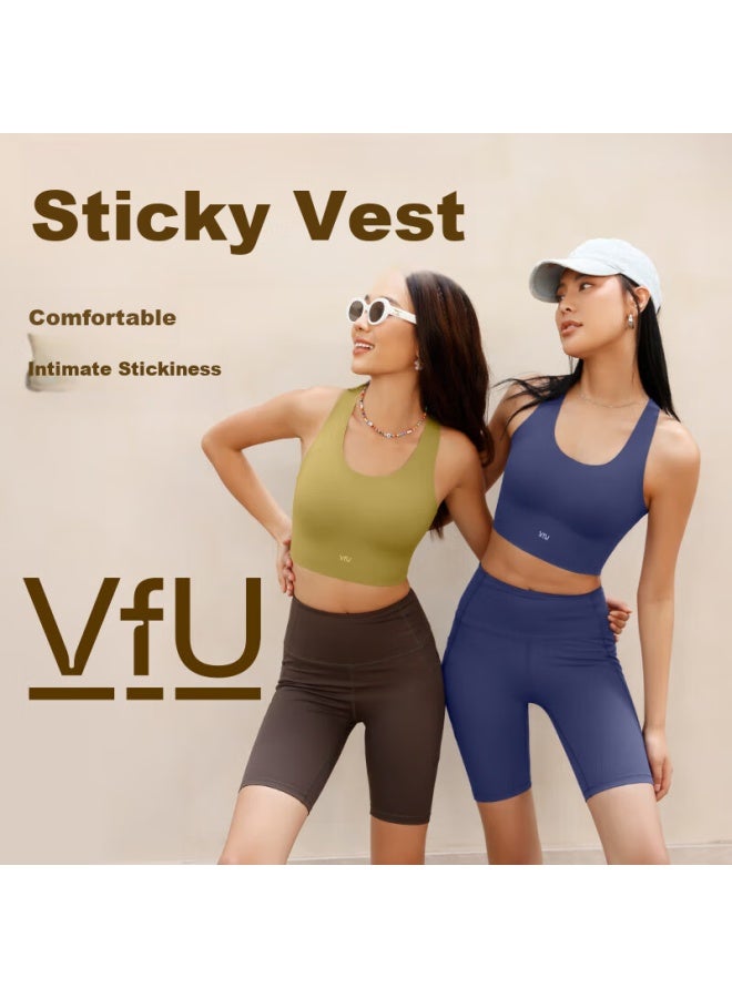 Vfu Women's Sports Bra, Suitable For Outer Wear, Versatile, Shock-absorbing, Yoga Fitness Tank Top, Night Sky Blue, L - Image 1