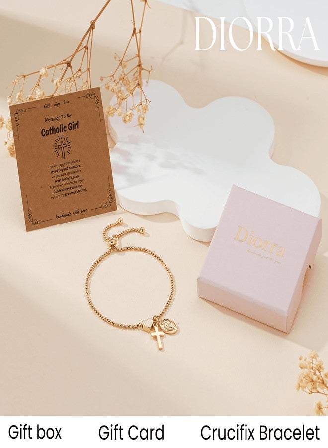 Diorra Easter Basket Stuffers, Baptism Cross Bracelet Gift for Girls, Catholic Virgin Mary Cross Heart Bracelet Confirmation First Communion Religious Christian Jewelry Gift for Girls Women - Image 3