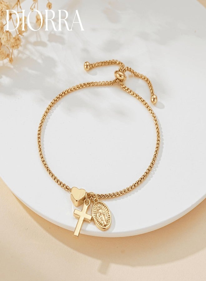 Diorra Easter Basket Stuffers, Baptism Cross Bracelet Gift for Girls, Catholic Virgin Mary Cross Heart Bracelet Confirmation First Communion Religious Christian Jewelry Gift for Girls Women - Image 2