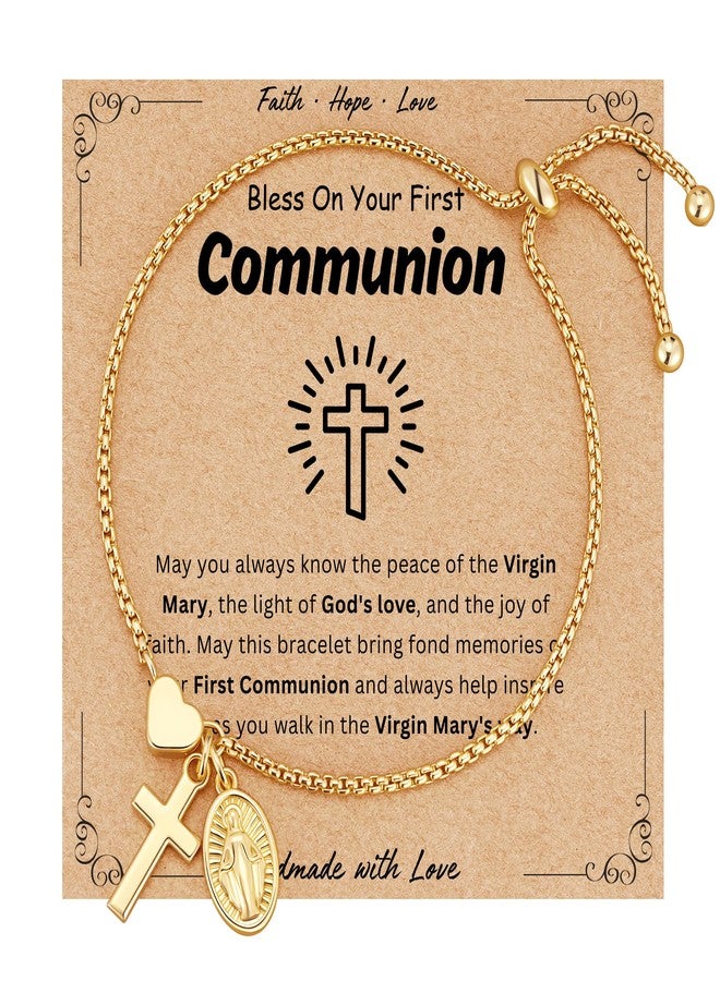 Diorra Easter Basket Stuffers, Baptism Cross Bracelet Gift for Girls, Catholic Virgin Mary Cross Heart Bracelet Confirmation First Communion Religious Christian Jewelry Gift for Girls Women - Image 1