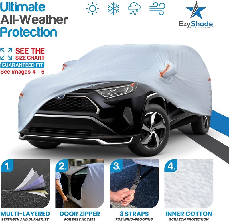 EzyShade 10-Layer SUV Car Cover Waterproof All Weather - Outdoor Full Exterior Cover for Automobiles, Heavy Duty Tarp for Jeep, Rav4, CRV - Size S2 (See Chart for Accurate Fit) | Multi-Layer Outdoor Full Exterior Covers for Automobiles. Heavy Duty Tarp Jeep Rav4 Equinox Trax CRV - See Vehicle Size Chart - Image 1